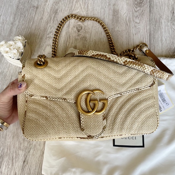 SOLD▪️Gucci Marmont Raffia Snake Crossbody Bag - Picture 3 of 15